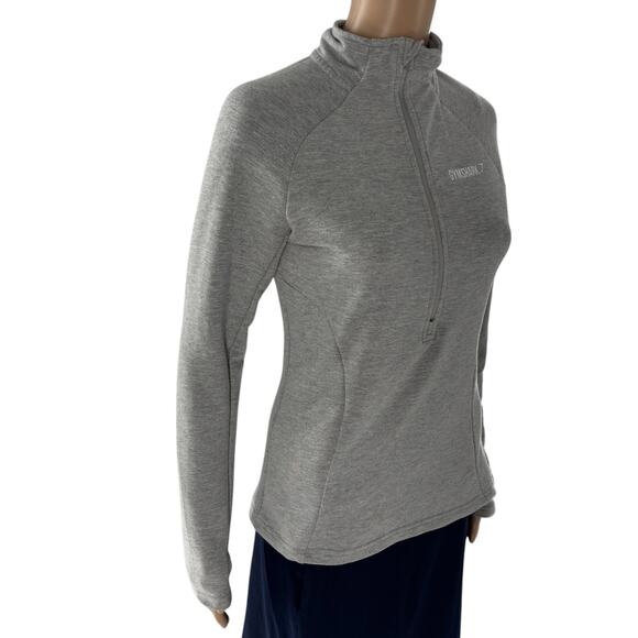 Gymshark Women's Gray Quarter Zip Activewear Long Sleeve Pullover - Picture 5 of 10
